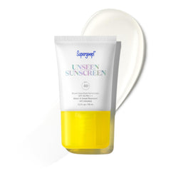 Supergoop! Unseen Sunscreen SPF 40 bottle closeup, oil-free protection for all skin tones.