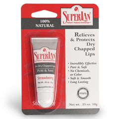 Close-up texture of Superlan lip balm showing smooth coverage.