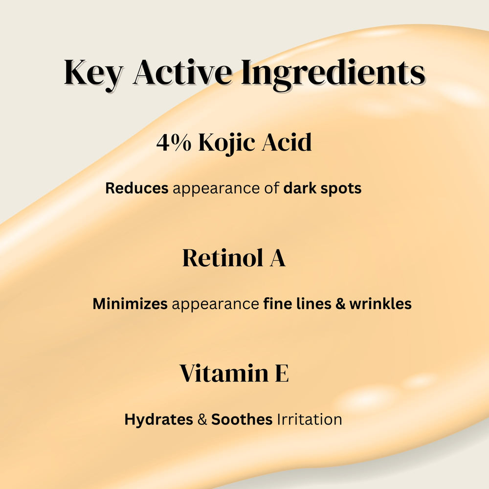 Supplement Spot Kojic Acid Cream label notes retinol palmitate and vitamin E.