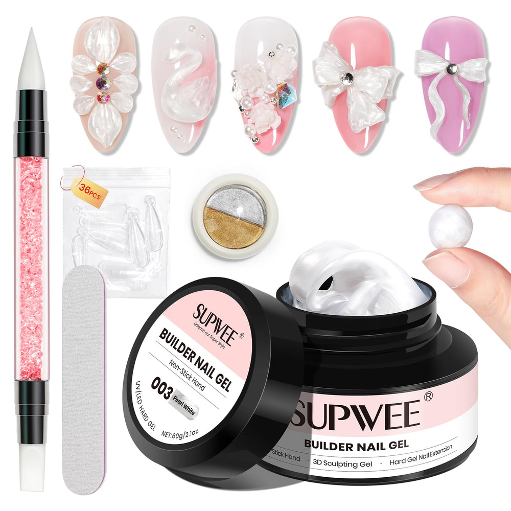 SUPWEE 3D Sculpting Gel bottle highlights pearl white color for smooth nail art.