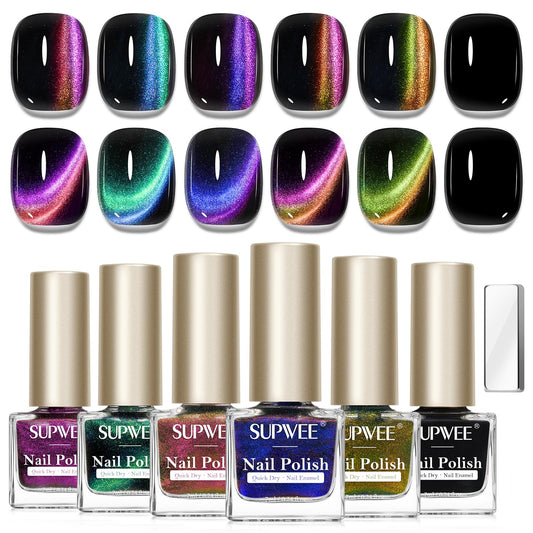 SUPWEE 9D cat eye polish bottle closeup showing rich color payoff for bold nails