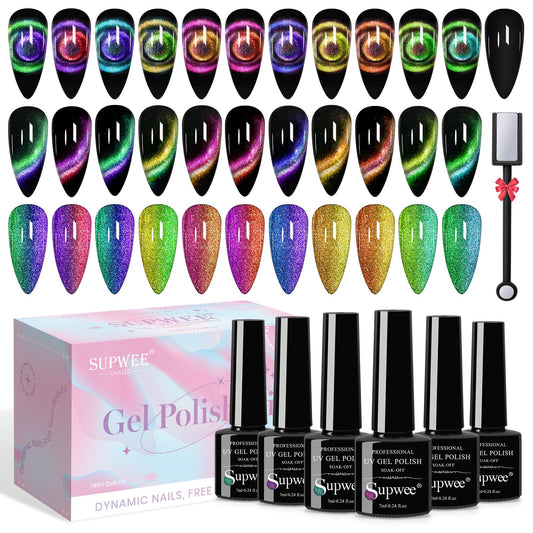 SUPWEE Cat Eye Gel Polish galaxy swatch shows shifting color under light.