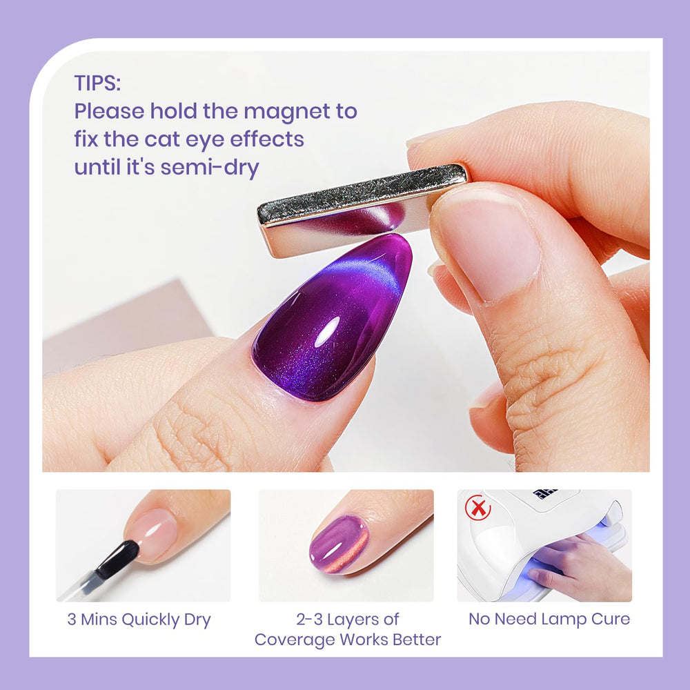 SUPWEE Cat Eye Nail Polish Set magnet in action demonstrates the cat-eye effect.