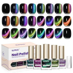 SUPWEE magnetic cat eye nail polish set showcases bold color shifts and quick air-dry action.