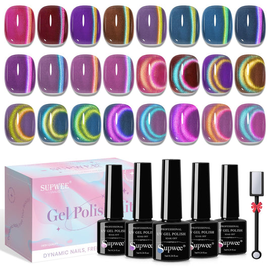 SUPWEE magnetic nail polish gel kit with 12 colors for versatile, long-lasting looks.