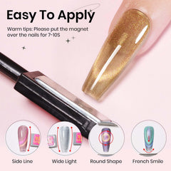 SUPWEE magnetic stick demonstrates cat eye effects for at-home manicures.
