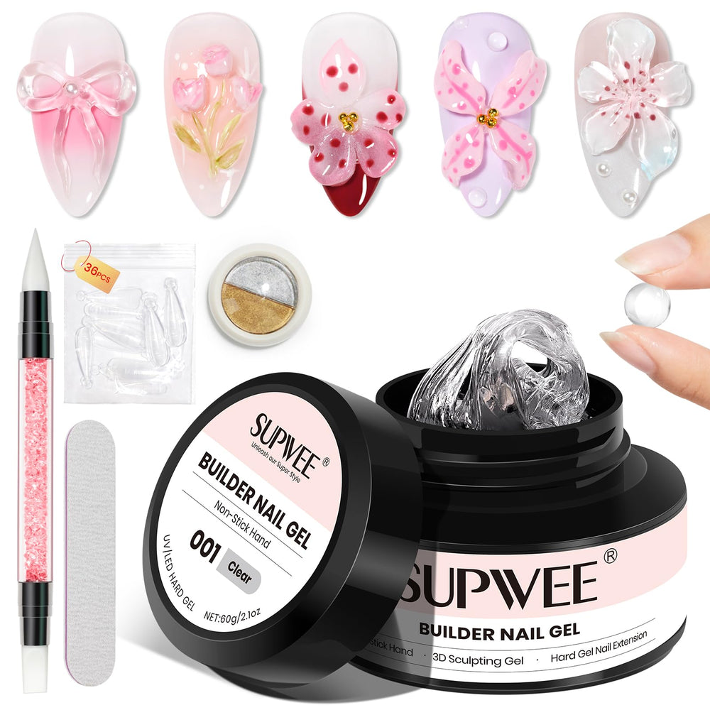 SUPWEE solid builder nail gel 60g clear for durable at-home 3D sculpting.