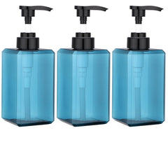 Suream blue square pump bottle 15oz for shampoo and conditioner, easy to fill and reuse.