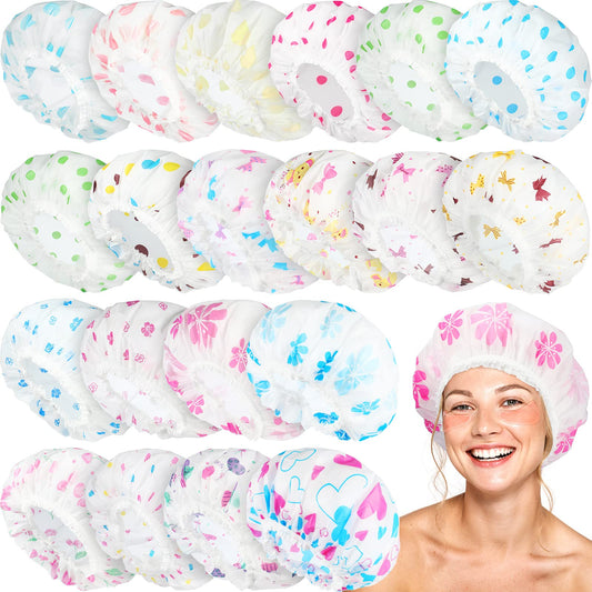 Sureio waterproof shower cap in dot style keeps hair dry during shower