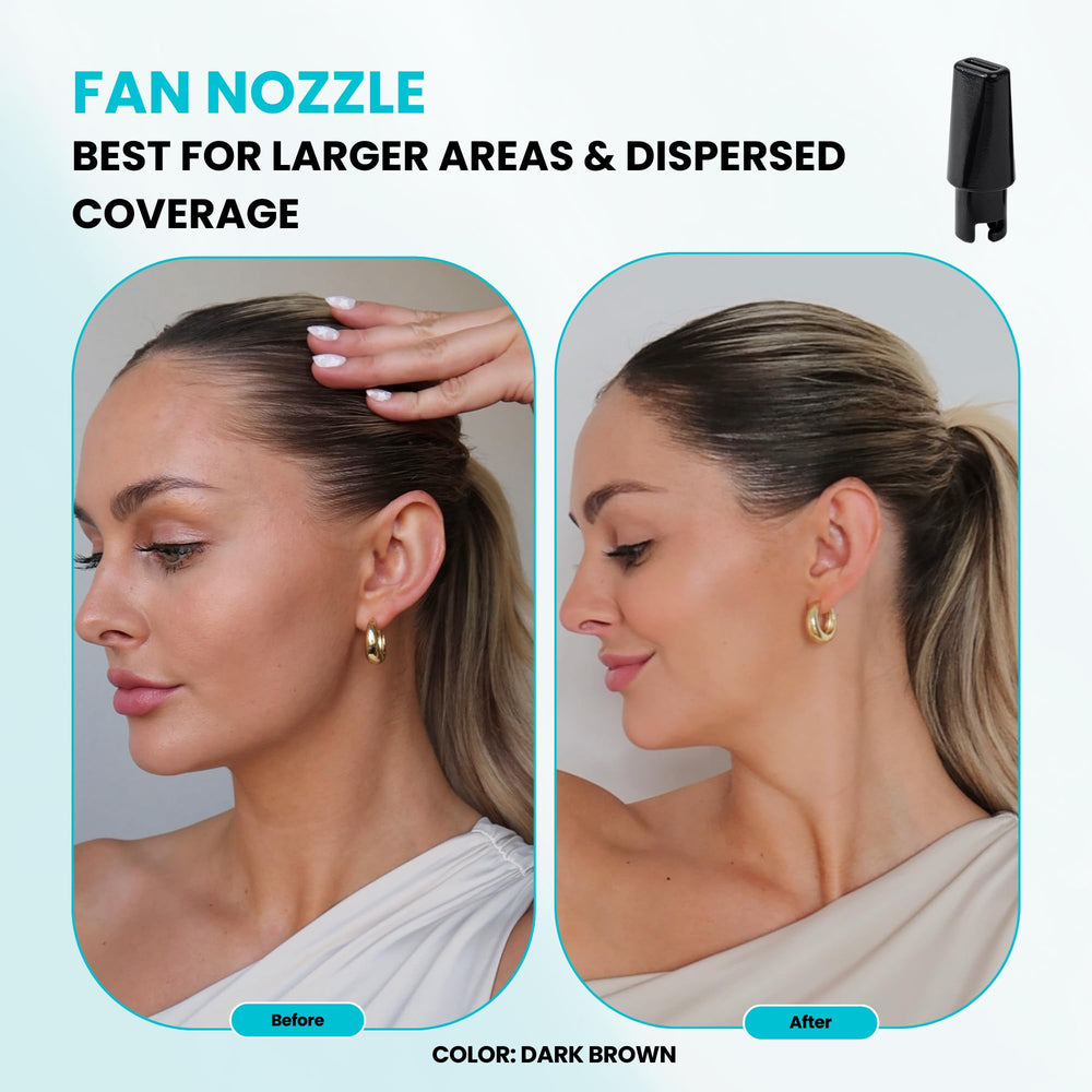 SURETHIK in-use scenario shows a tidy, mess-free hair fiber application.