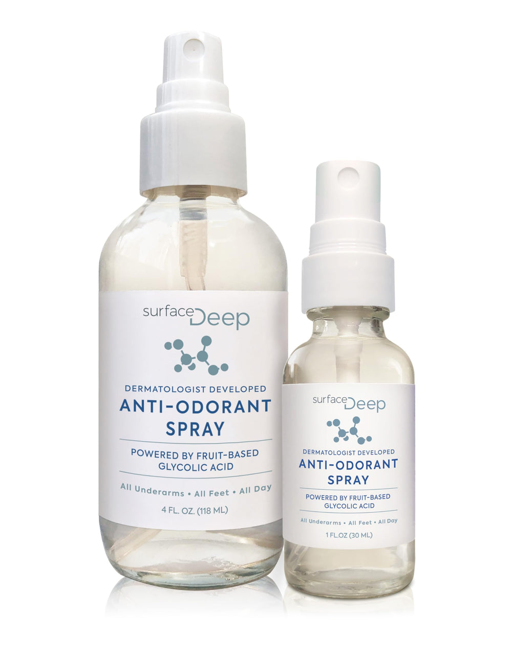 Surface Deep feet spray application highlighting odor neutralization and freshness