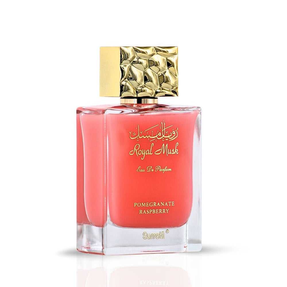 Surrati Royal Musk Pomegranate Raspberry packaging stands out on vanity