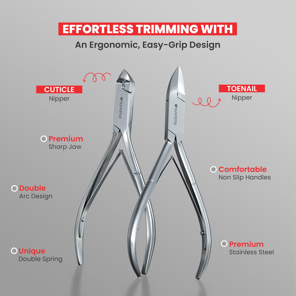 Suvorna cuticle nippers featured for clean cuticles and neat edges.