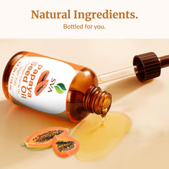 Herbal backdrop with SVA Organics Papaya Seed Oil for body massage.