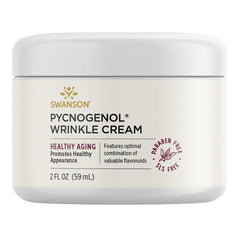 Swanson Pycnogenol Wrinkle Cream jar showing a rich, hydrating formula for daily facial care.