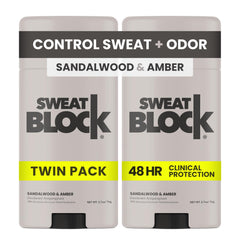 SweatBlock clinical-strength deodorant 2-pack bottle shown for all-day odor and sweat control.