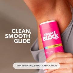 SweatBlock Women's Deodorant stick cross-section highlights smooth texture for comfortable wear