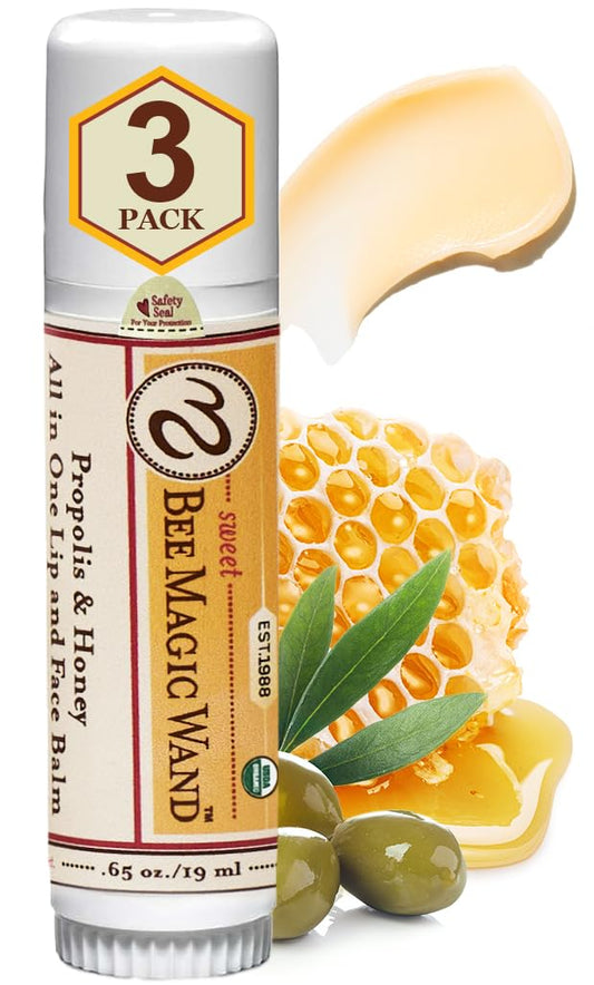 Sweet Bee Naturals organic beeswax lip balm packaging shows clean labeling and compact storage