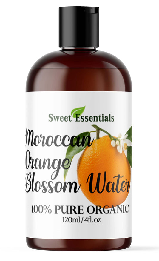 Sweet Essentials orange blossom water bottle on vanity for refreshing skin care ritual