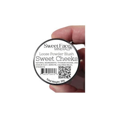 Sweet Face Minerals BLUSH Rosy swatch on cheek for natural flush.