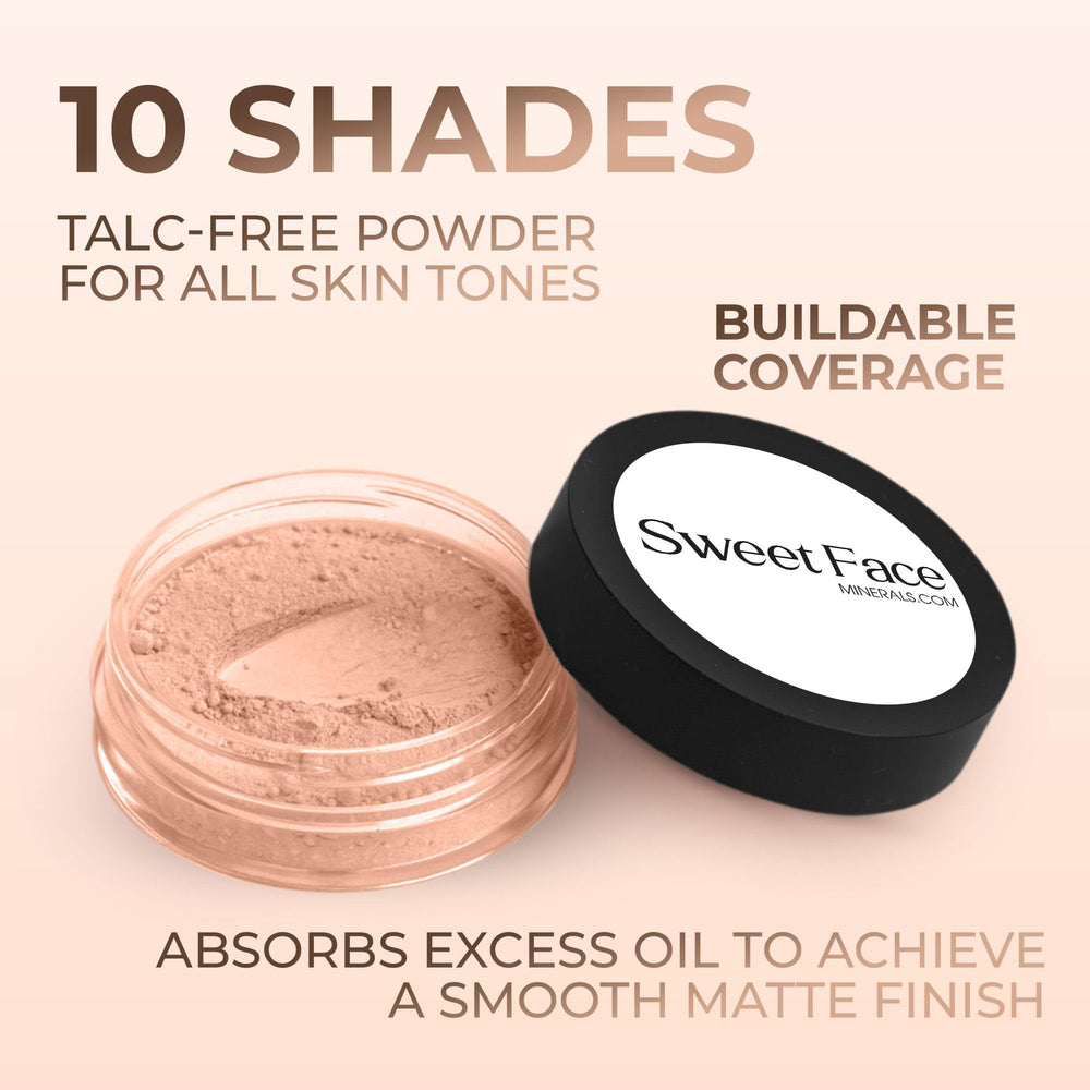 Close-up of long-lasting matte wear from Sweet Face Minerals Light Tan Foundation