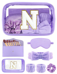 Sweet Lion chenille initial makeup bag with glitter edges for organized travel