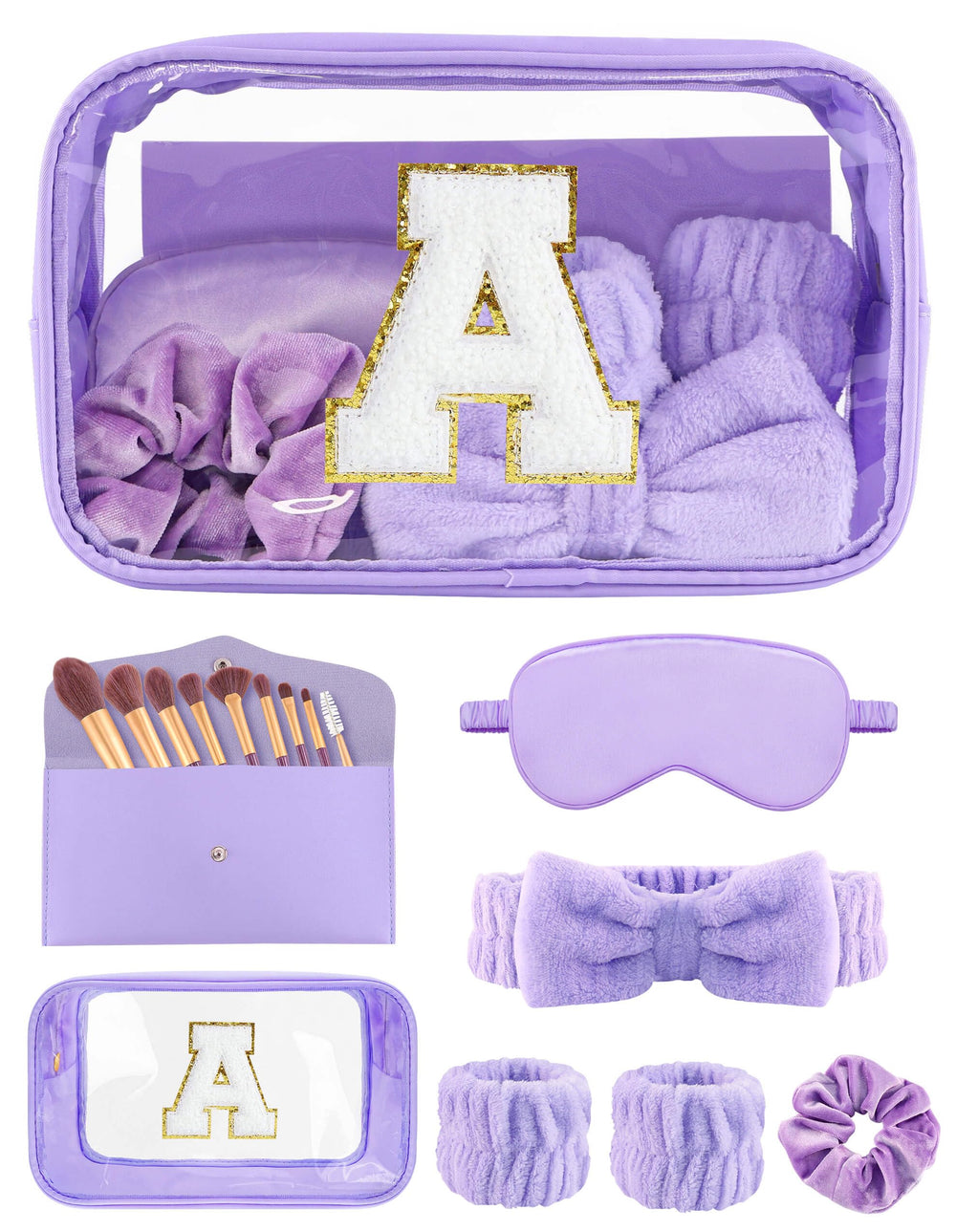 Sweet Lion initial makeup bag with glitter chenille finish for stylish travel storage.