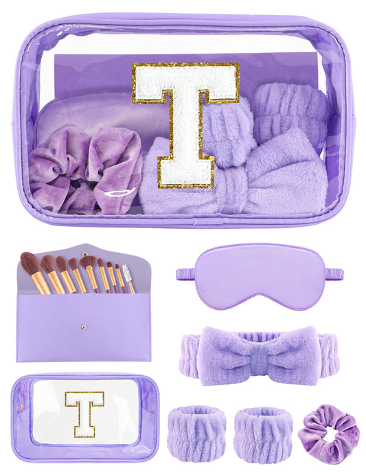 Sweet Lion initial makeup bag with glitter edges, ideal for personalized spa gifts