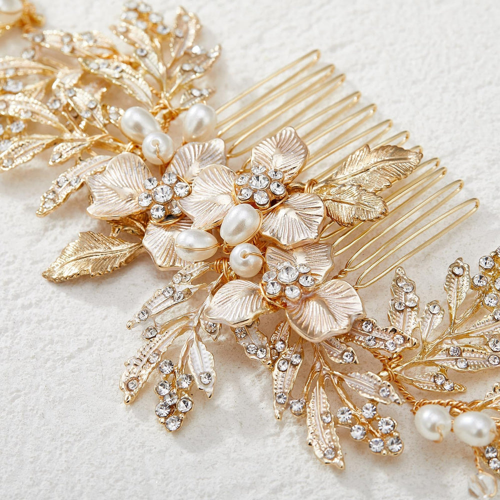 SWEETV rose gold plated hair comb enhances elegant wedding styling