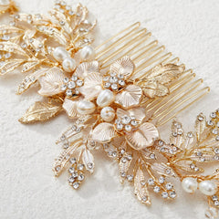 SWEETV rose gold plated hair comb enhances elegant wedding styling
