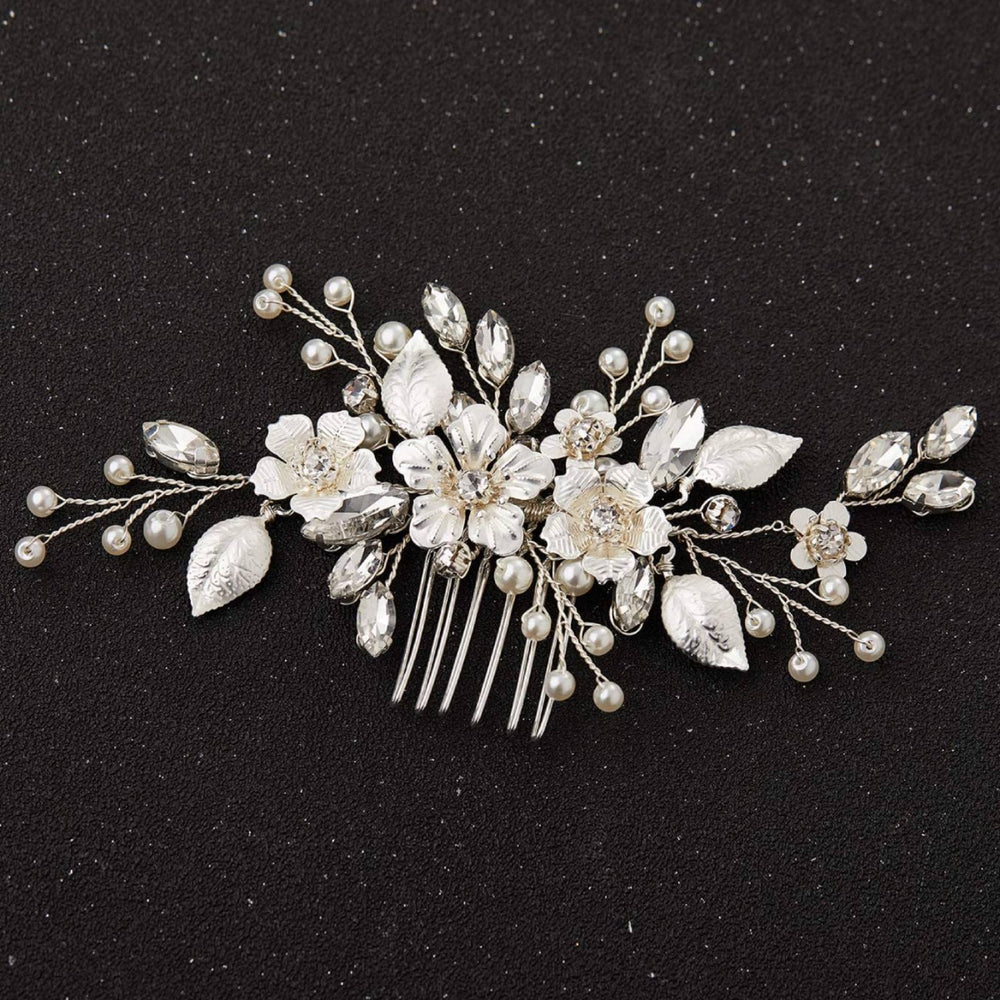 SWEETV silver bridal hair comb with crystals and pearls for radiant wedding styling