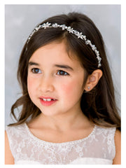 SweetV silver flower headpiece for wedding with crystal flowers and pearl leaves for wedding sparkle