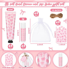 Swiffen Coquette lip balm in pink bow packaging for guests.