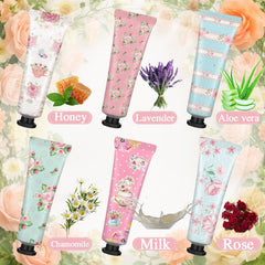 Swiffen Tea Party Hand Cream vintage patterns on tubes evoke whimsical charm.