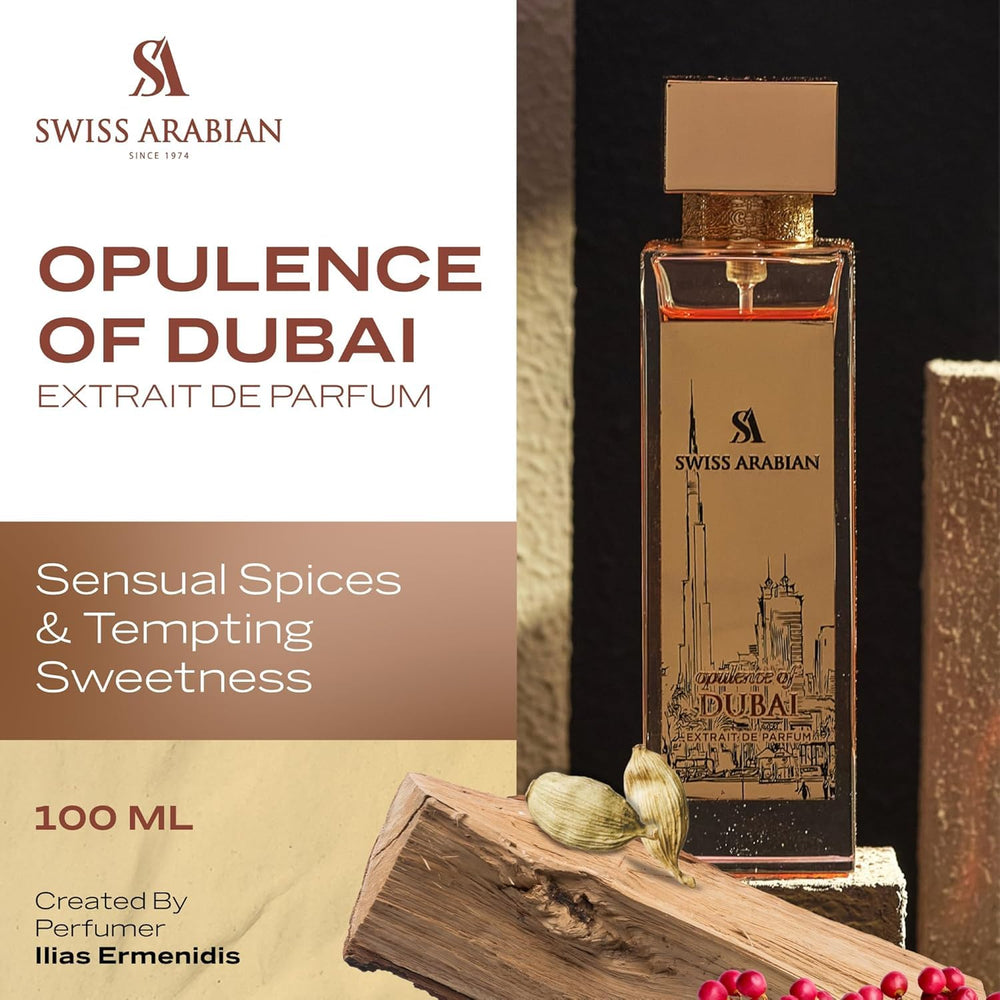 Swiss Arabian Opulence of Dubai Extrait cap detail, premium design.