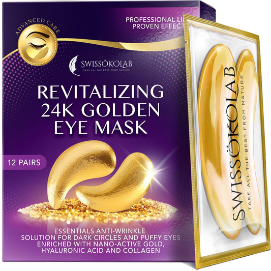 SWISSÖKOLAB 24k gold under-eye patches soothe puffiness and hydrate.