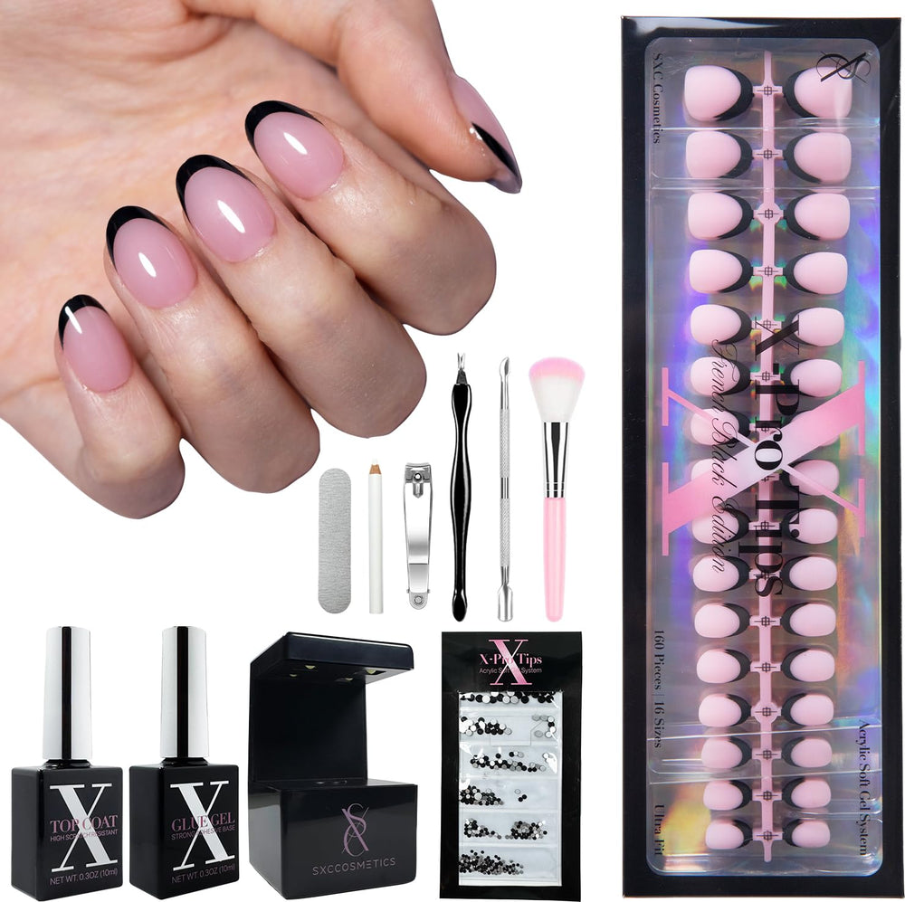 SXC Black Series nails starter kit box shown for easy at-home manicure.