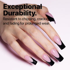 SXC brown French gel finish nails elevate casual and formal looks with sophistication.