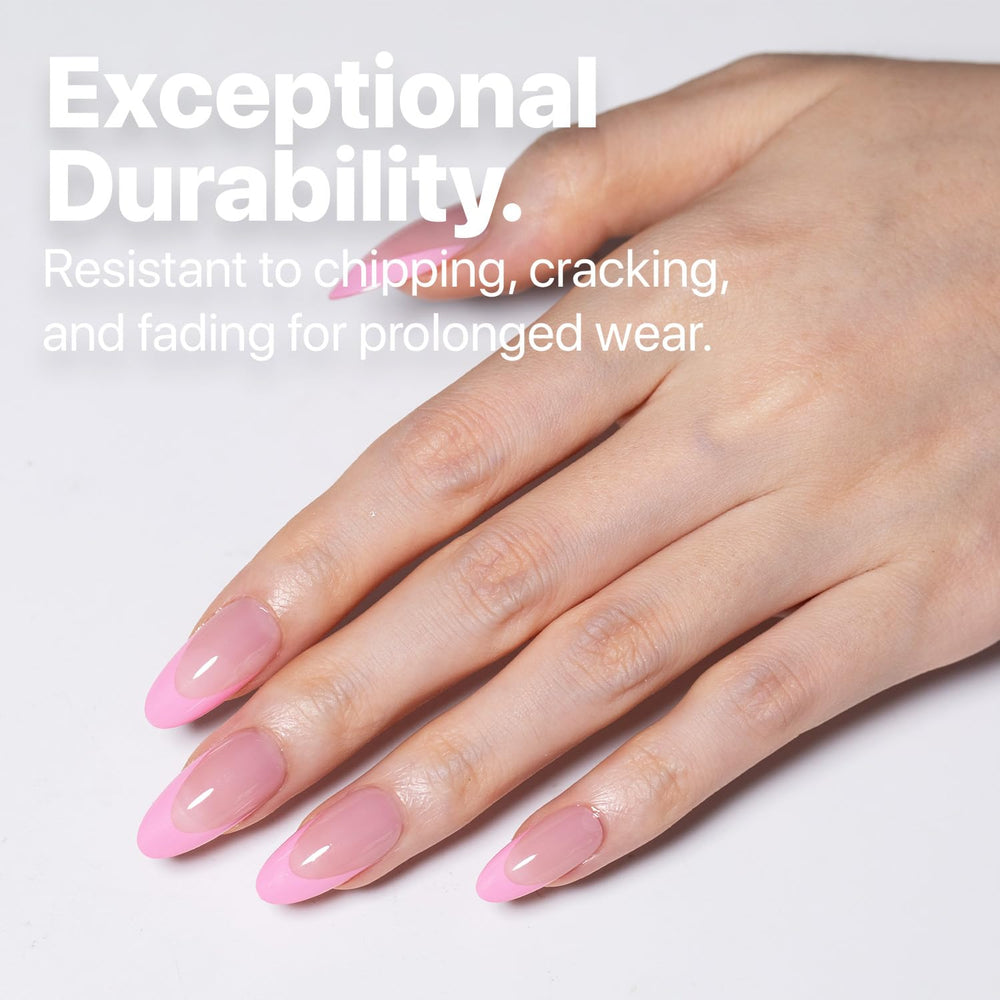 SXC brown gel finish nails for a classic French look.