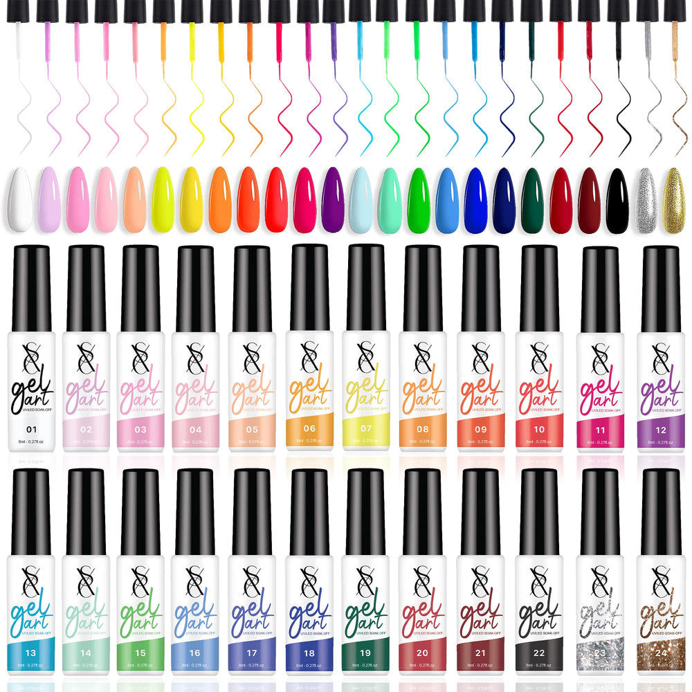 SXC Cosmetics 24-color gel liner kit with built-in brush for precise lines