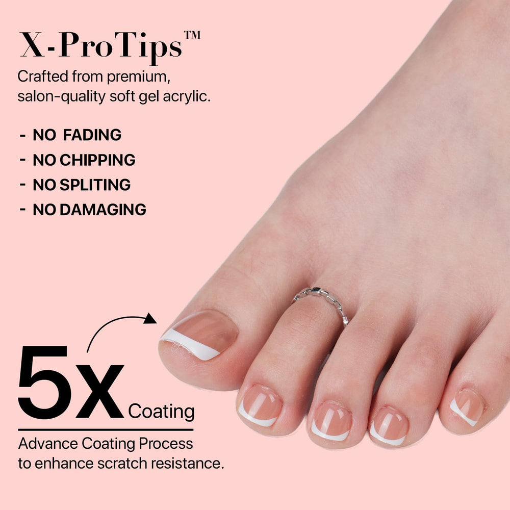 Short French Brown nails on a toe with subtle shine