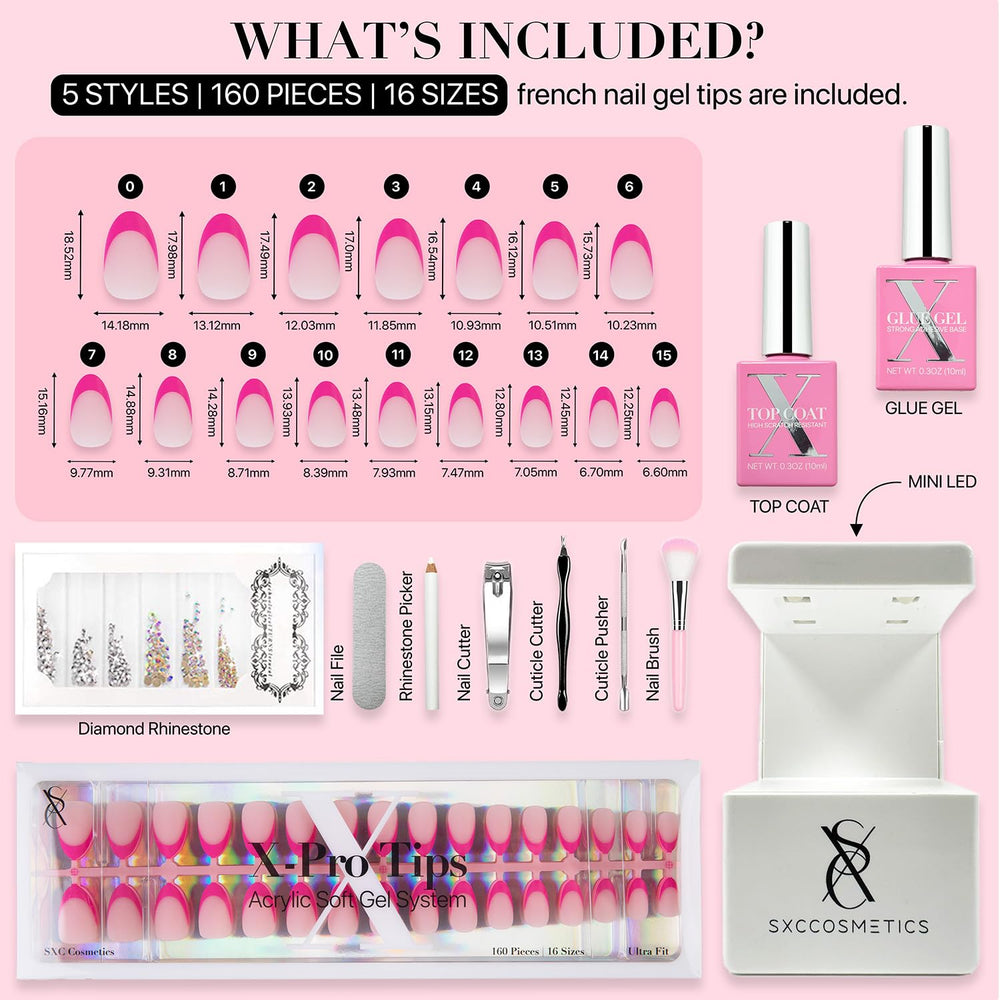 SXC French Tip Nails 5 styles close-up shows versatile options for personal style.