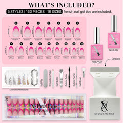 SXC French Tip Nails 5 styles close-up shows versatile options for personal style.