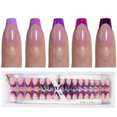 SXC French tip press-on nails with pre-applied primer for quick salon-quality manicures at home.