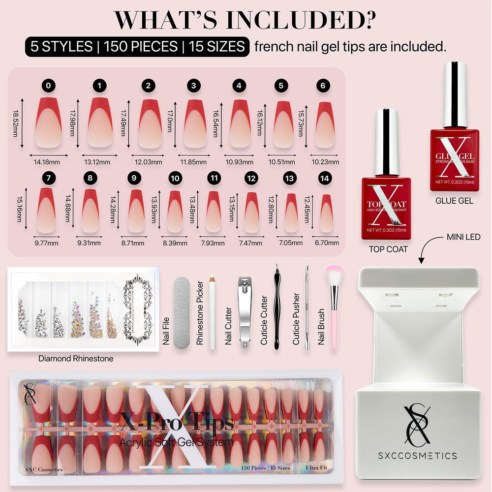 SXC French Tip Nails on hand highlight long coffin shape