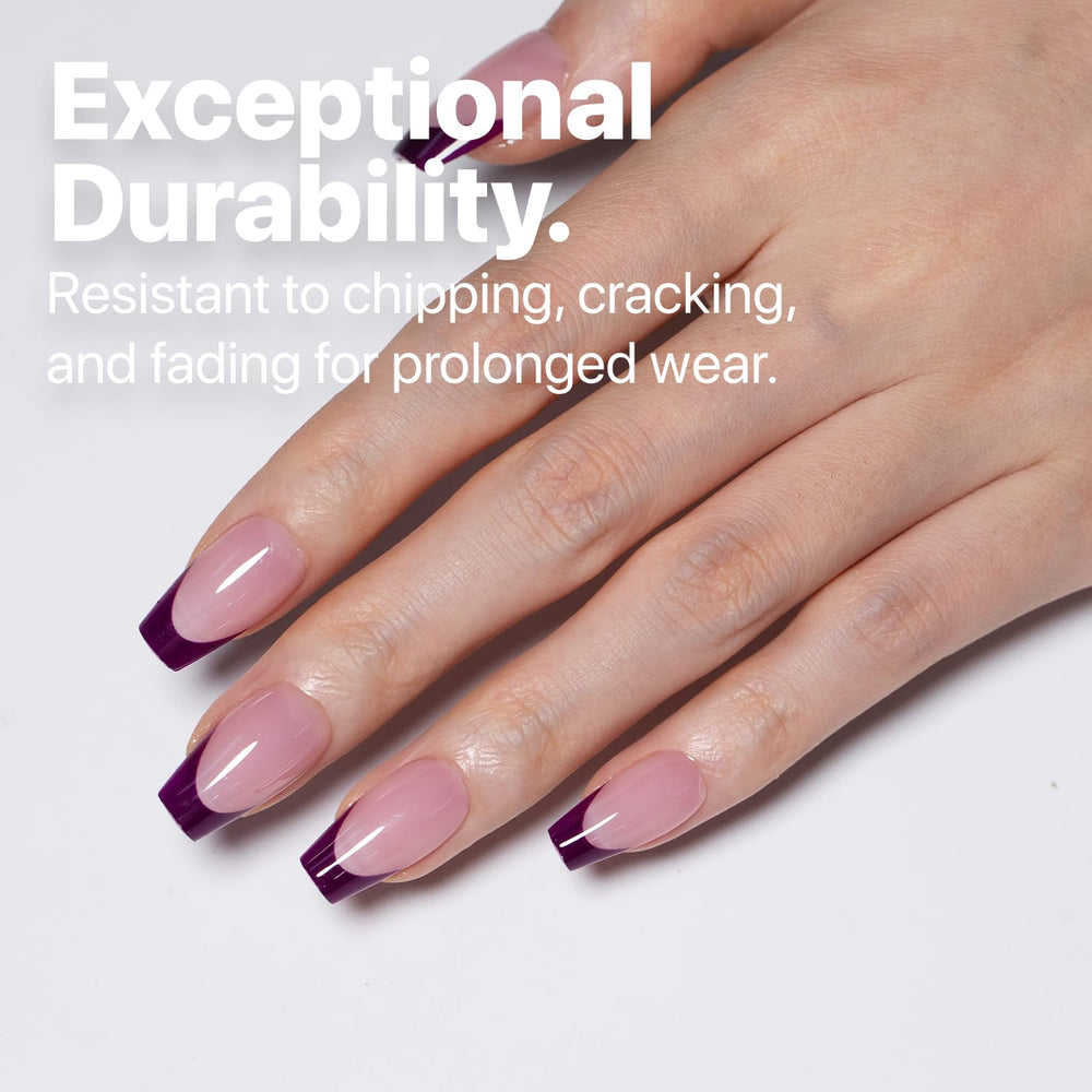 SXC gel-finish brown French tips for versatile nail art and chic everyday looks.