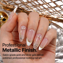 Silver shade used to add metallic details on a manicure.