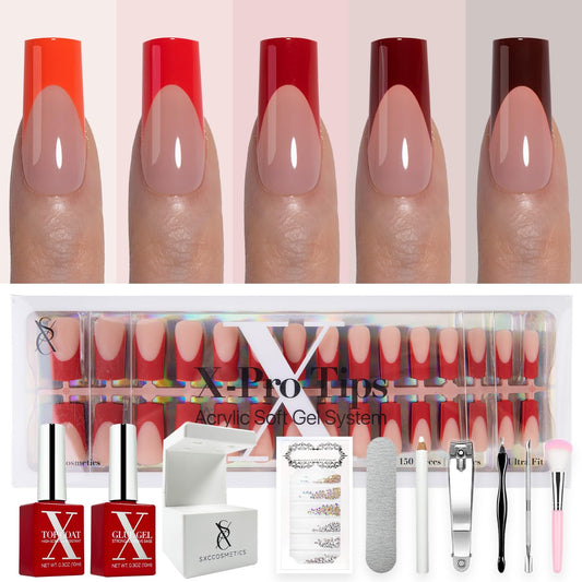 SXC Cosmetics French Tip Nails Red Series in medium square with bold red tips for chic look