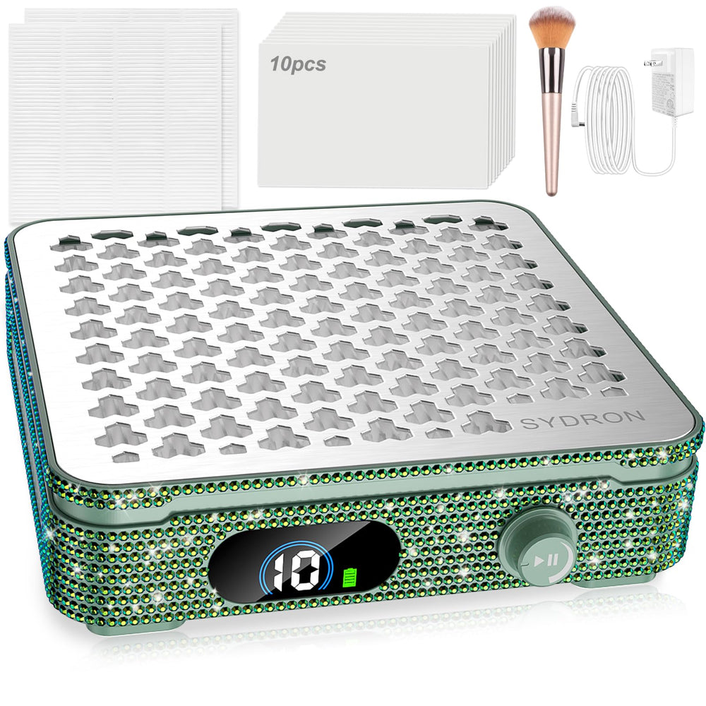 SYDRON dark-green diamond nail dust collector ready for precise dust capture during acrylic nails.