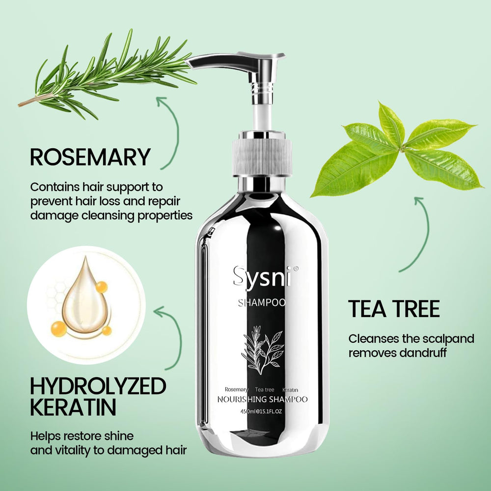 Sysni Rosemary Tea Tree Keratin Shampoo foam close-up for gentle cleansing.